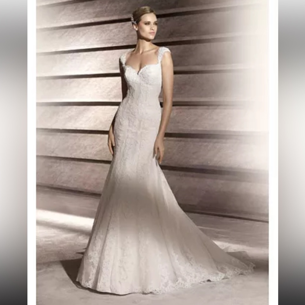 Pronovias Barcelona Beautiful Lace Wedding Gown Never Worn Size 8 - Picture 7 of 7